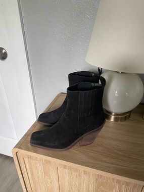 Vince Camuto Black Suede Ankle Booties with Stacked Heel